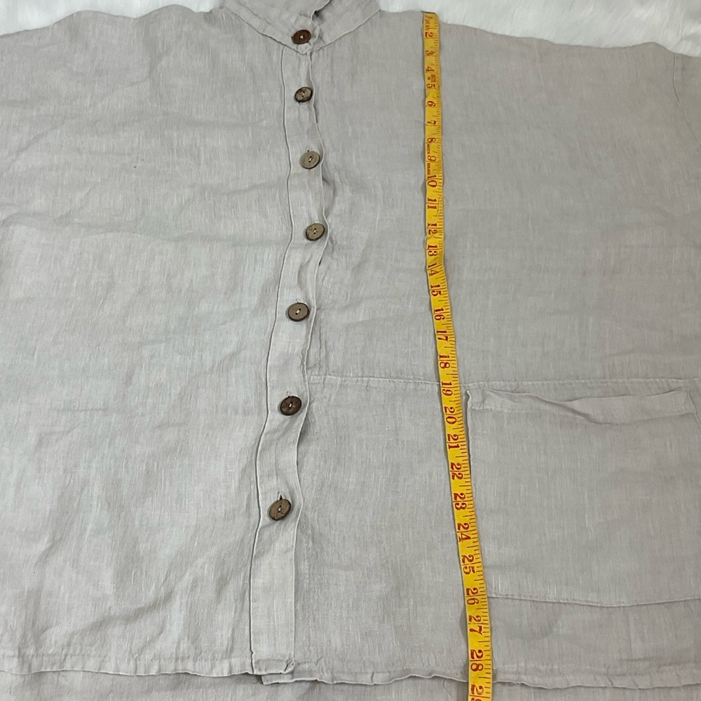 Made In Italy Beige 100% Linen Long Sleeve Pockets Button Down Shacket Shirt 3X - Picture 9 of 11
